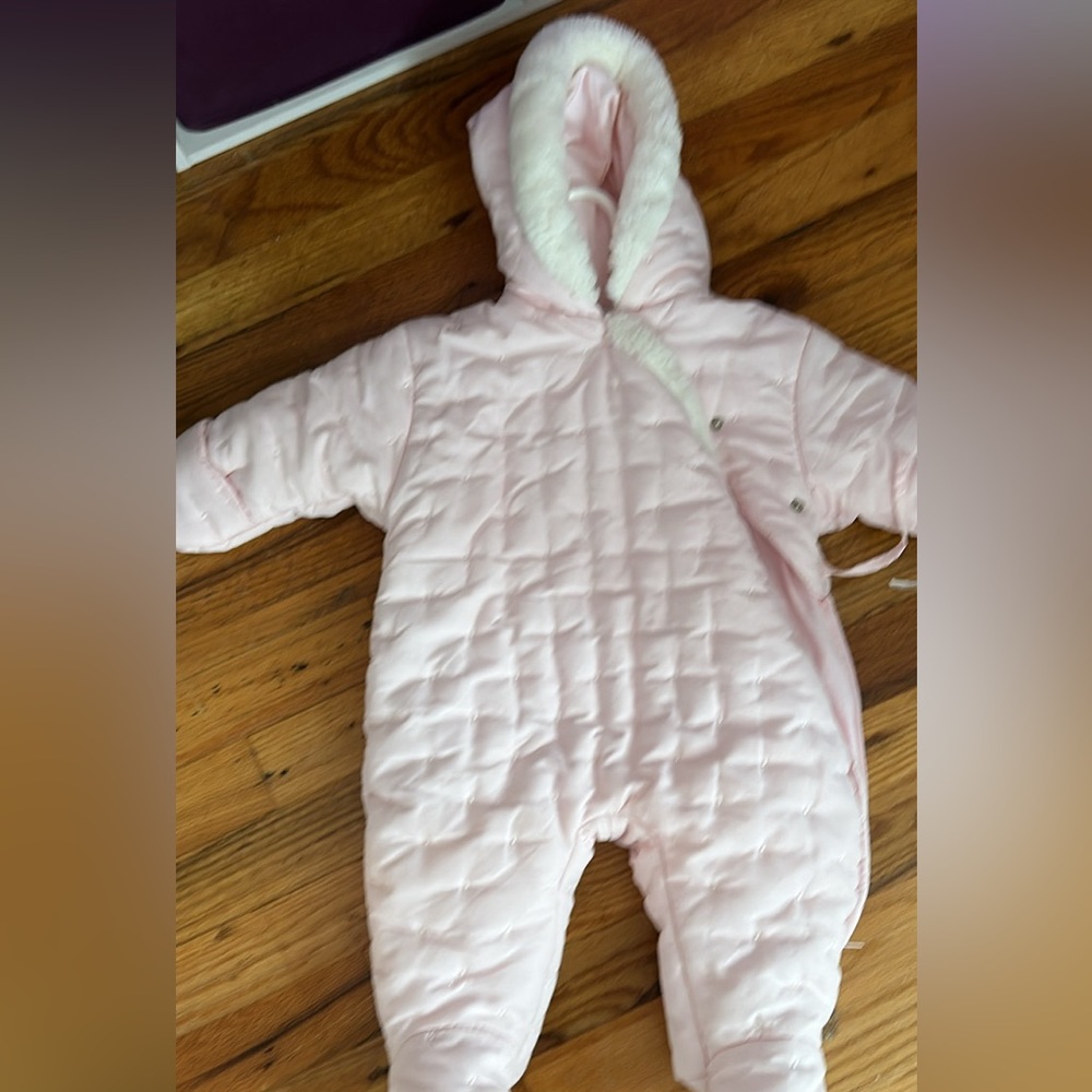 Pink snowsuit, size 3-6 months